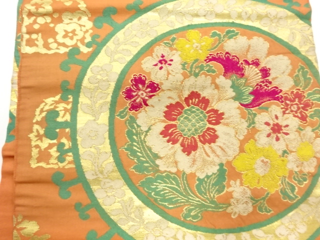 JAPANESE KIMONO / ANTIQUE NAGOYA OBI / WOVEN FLORAL ARABESQUE